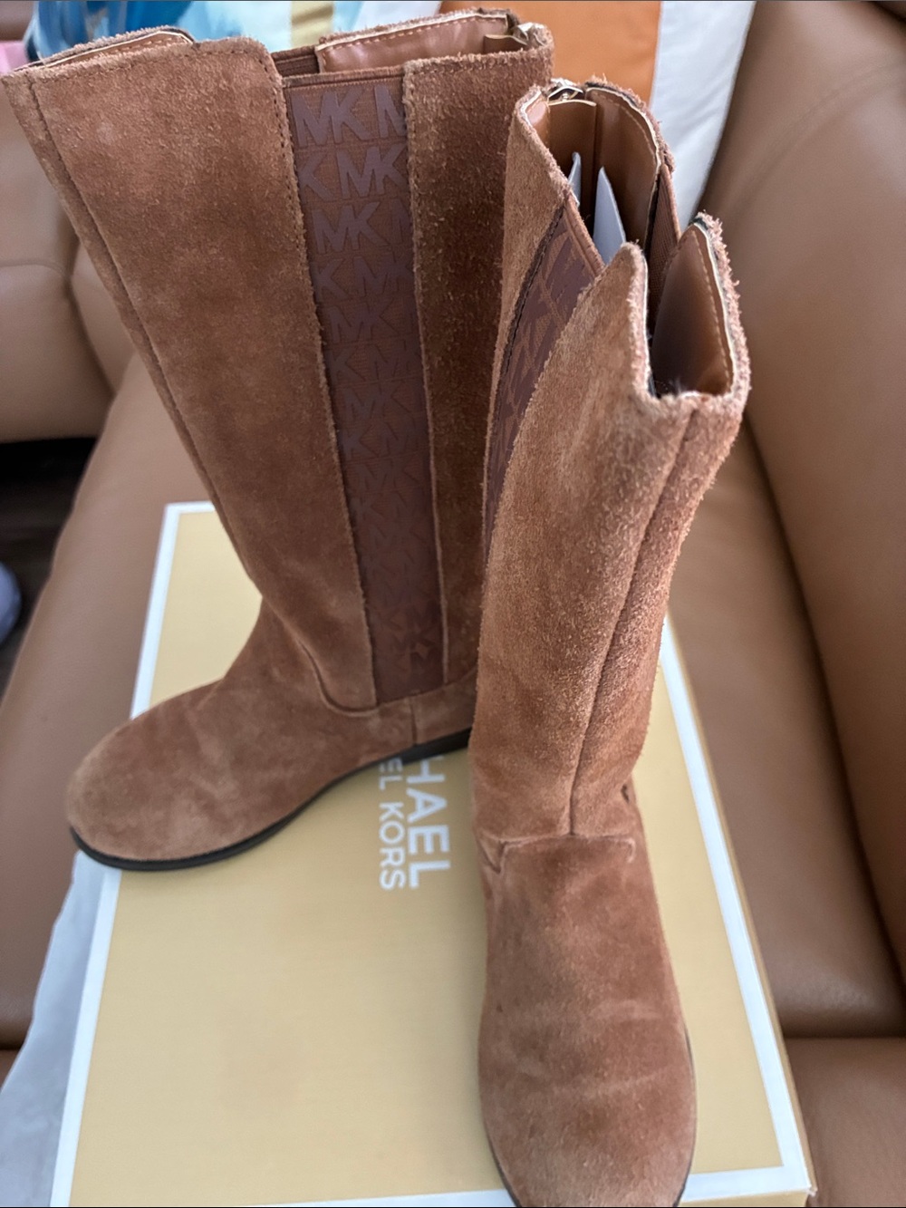 MICHAEL Michael Kors Chestnut Suede Mid-Calf Heeled Boots Girl Boots Us1